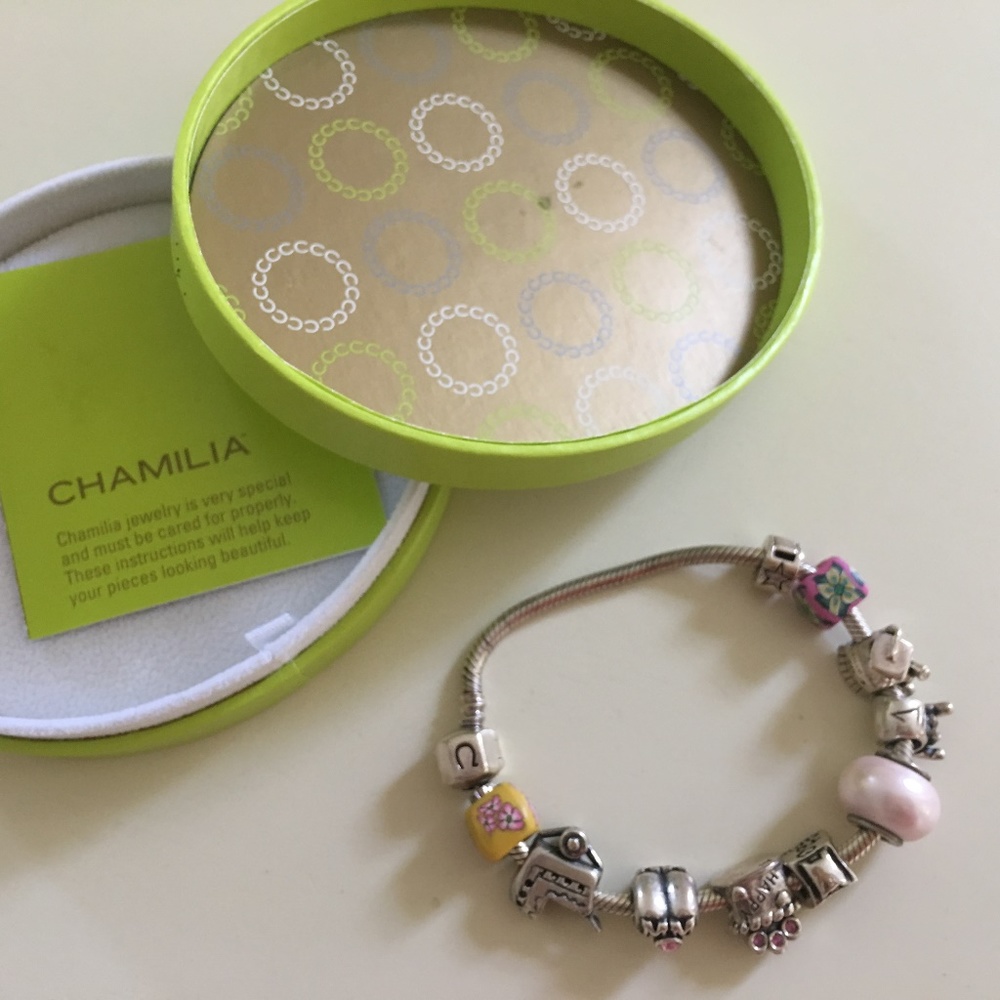Chamilia charm bracelet with 11 charms